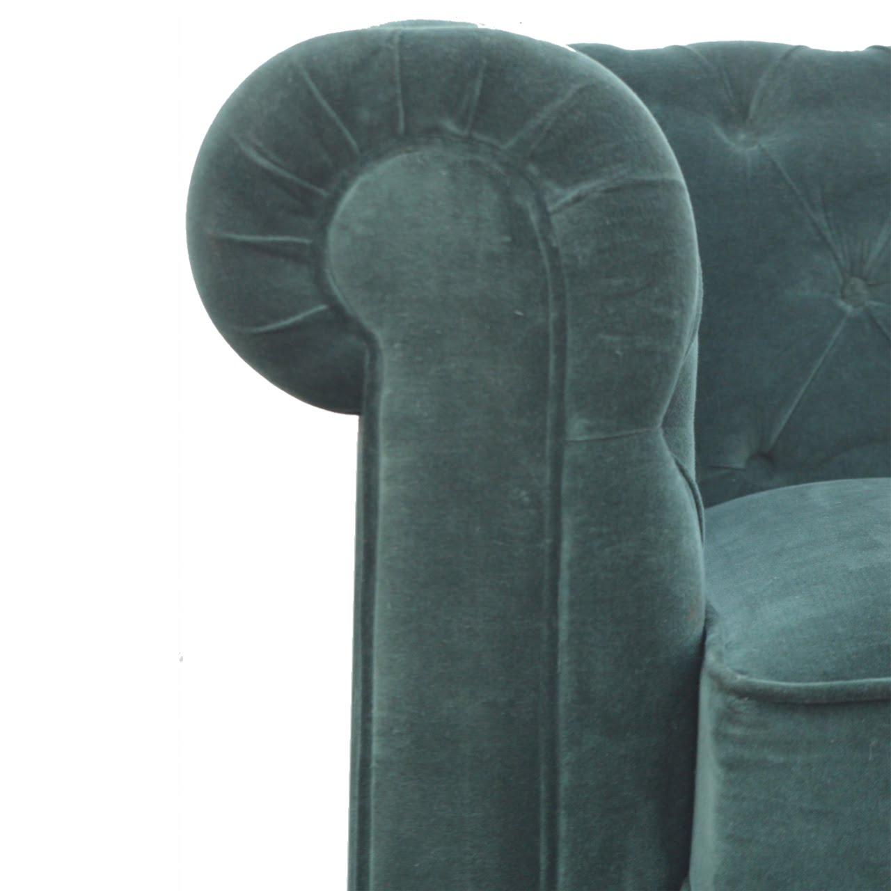 Emerald Green Velvet Two‑Seater Chesterfield Sofa with Walnut Feet