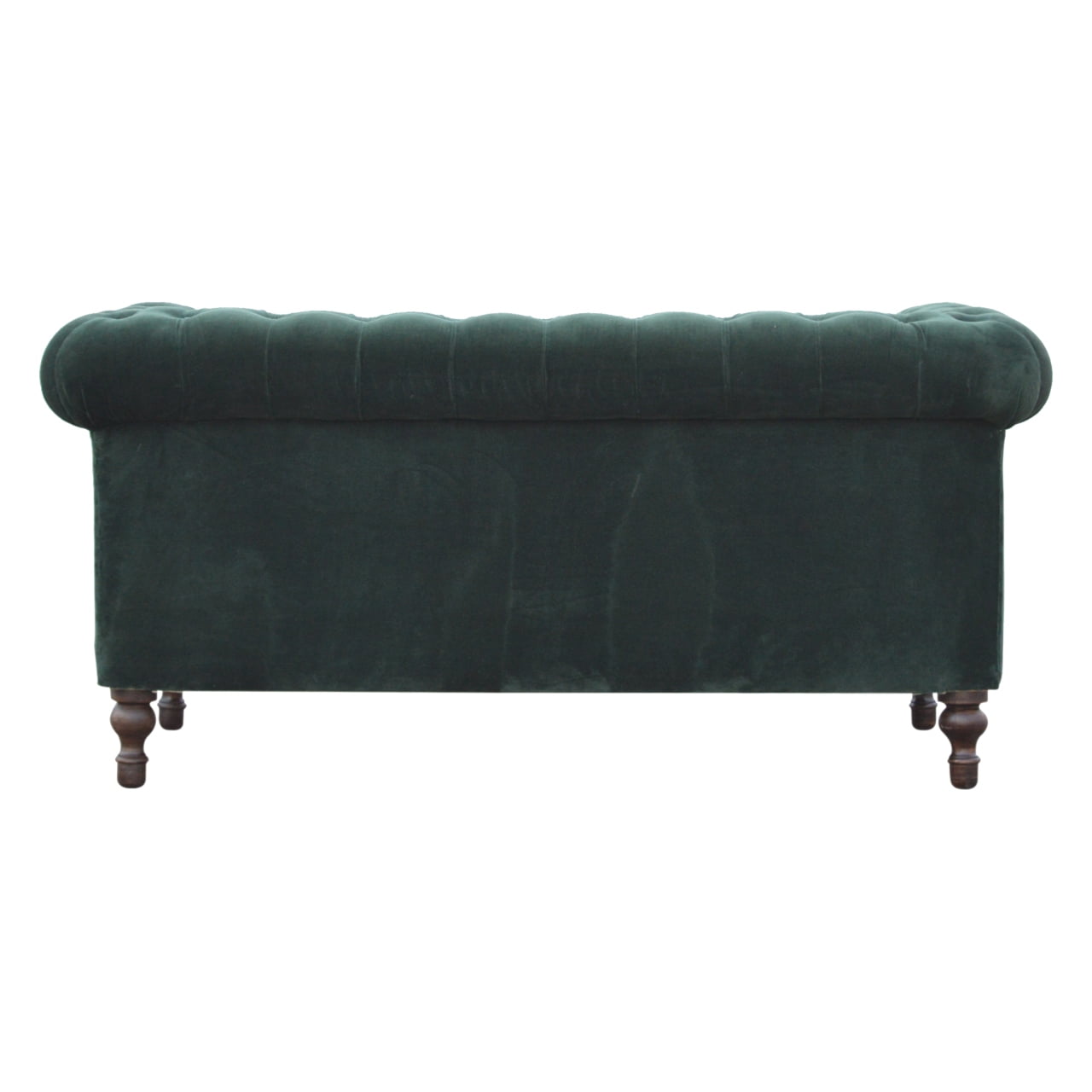 Emerald Green Velvet Two‑Seater Chesterfield Sofa with Walnut Feet