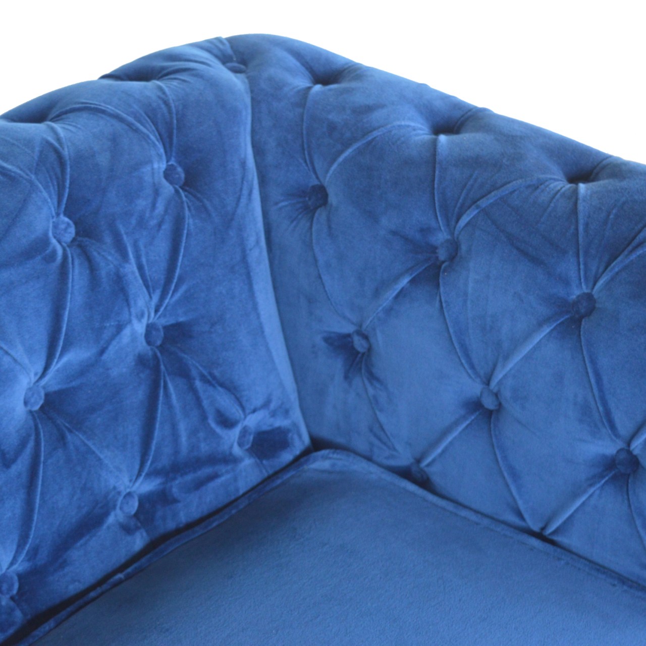 Royal Blue Velvet 2‑Seater Chesterfield Sofa with Walnut Feet
