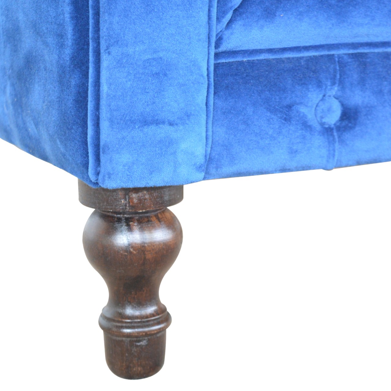 Royal Blue Velvet 2‑Seater Chesterfield Sofa with Walnut Feet