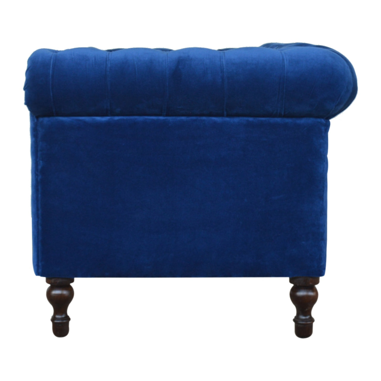 Royal Blue Velvet 2‑Seater Chesterfield Sofa with Walnut Feet