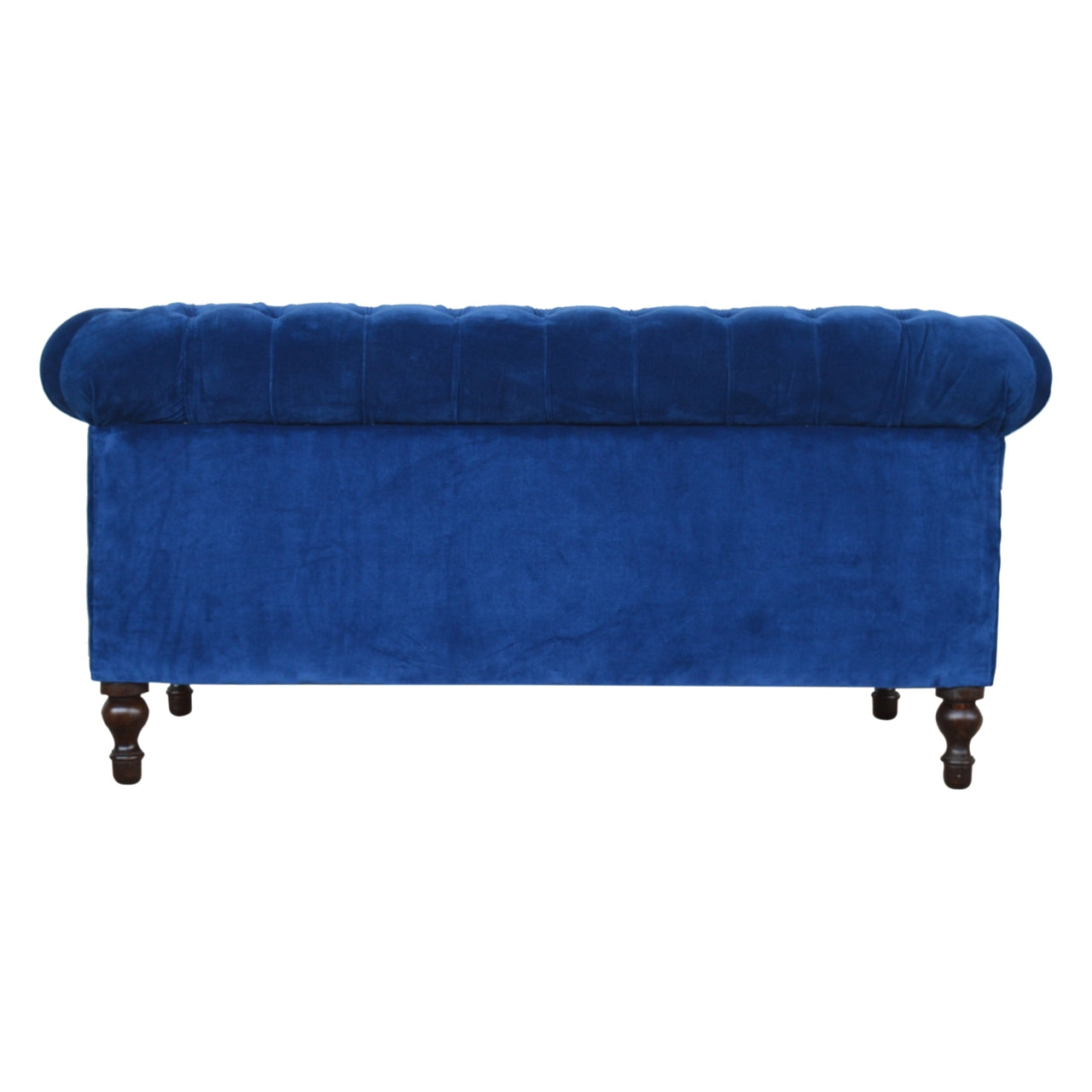 Royal Blue Velvet 2‑Seater Chesterfield Sofa with Walnut Feet