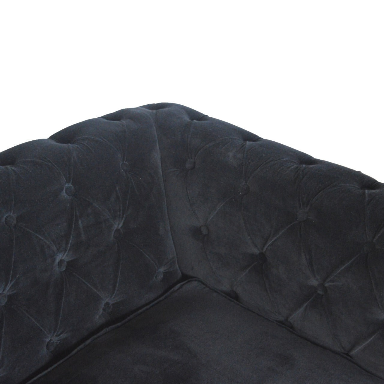 Elegant Black Velvet 2-Seater Chesterfield Sofa with Walnut Legs