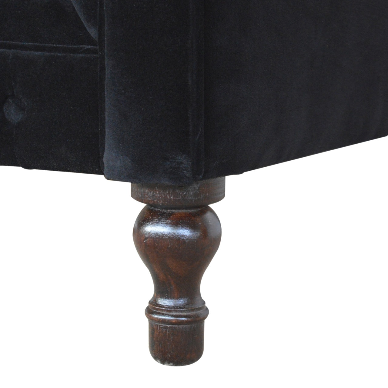 Elegant Black Velvet 2-Seater Chesterfield Sofa with Walnut Legs