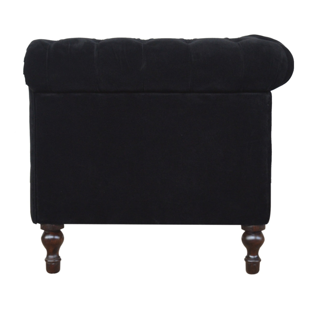 Elegant Black Velvet 2-Seater Chesterfield Sofa with Walnut Legs