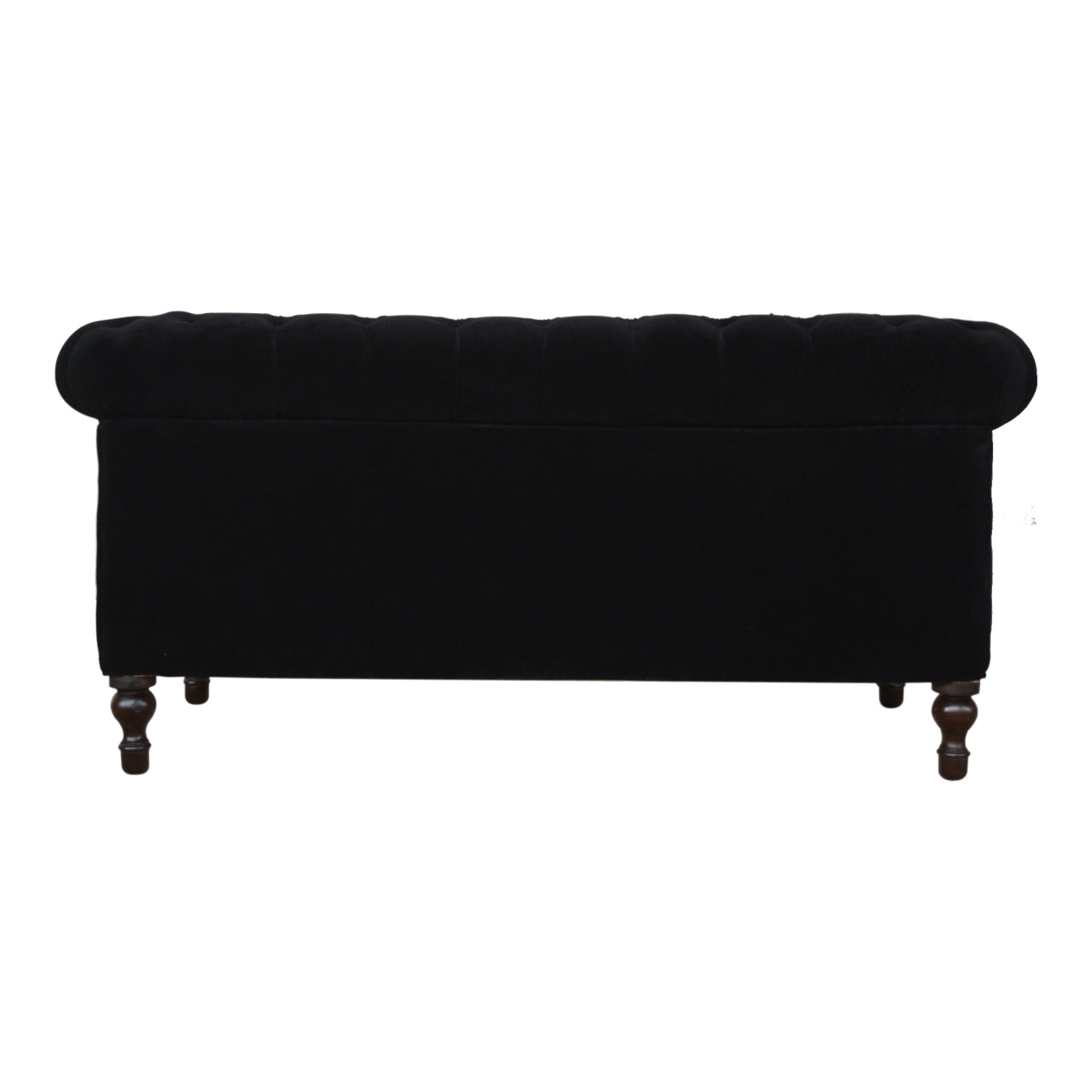 Elegant Black Velvet 2-Seater Chesterfield Sofa with Walnut Legs