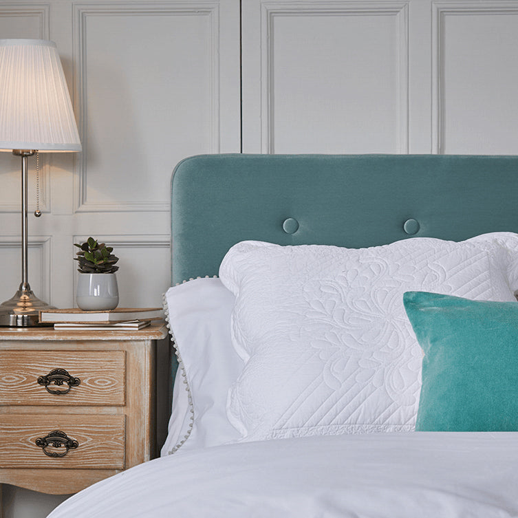 Chic Pierre Aqua Kingsize Upholstered Bed Frame: Plush Comfort, Elegant Design