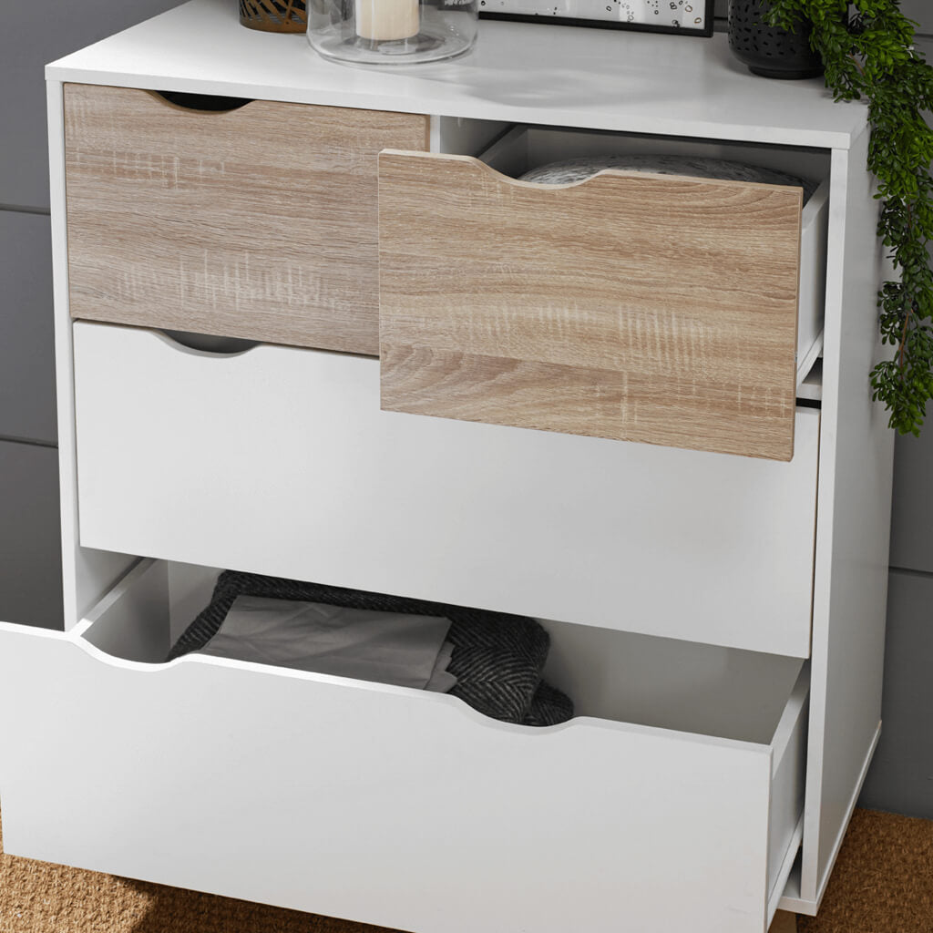 Chic Stockholm White Oak Chest of Drawers with 3 Spacious Storage Drawers