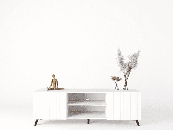 Stylish Atlantis Matte White Large TV Cabinet with Two Grooved Doors