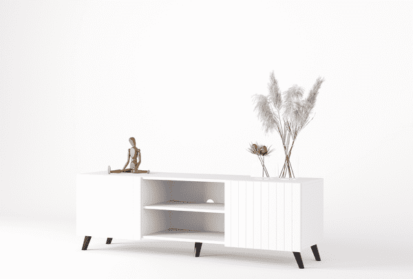 Stylish Atlantis Matte White Large TV Cabinet with Two Grooved Doors