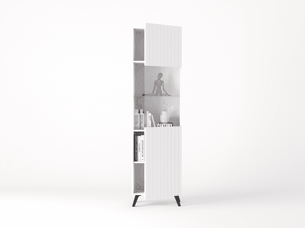 Elegant Atlantis Matte White Tall Display Cabinet with Glass Door & Shelves
