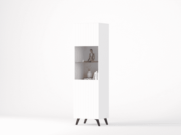 Elegant Atlantis Matte White Tall Display Cabinet with Glass Door & Shelves