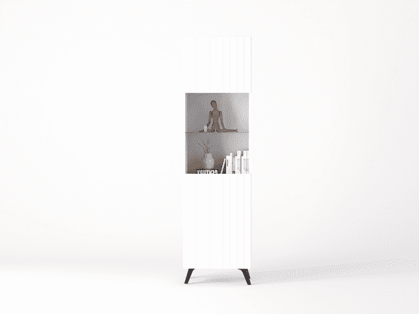 Elegant Atlantis Matte White Tall Display Cabinet with Glass Door & Shelves