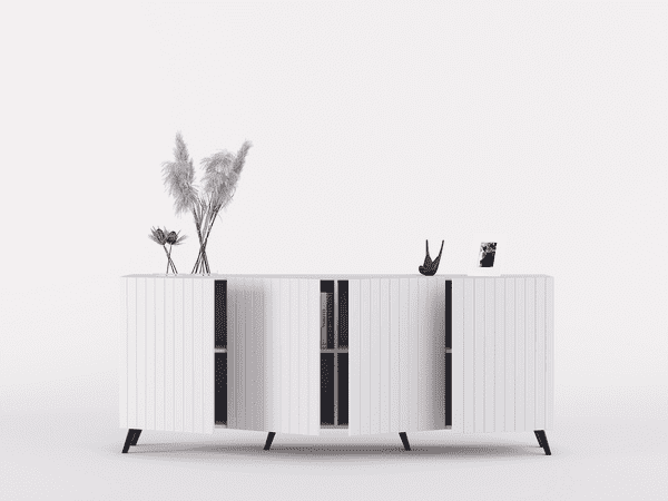 Atlantis Matte White Wide 4-Door Sideboard – Modern Grooved Living Room Storage