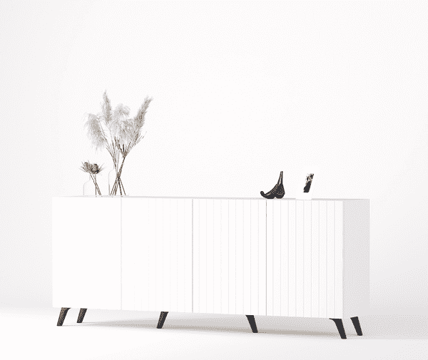Atlantis Matte White Wide 4-Door Sideboard – Modern Grooved Living Room Storage