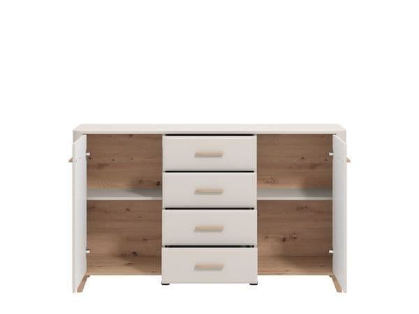 Dariqon Cashmere Oak Effect Sideboard: Two Doors, Four Drawers, 60-inch Wide