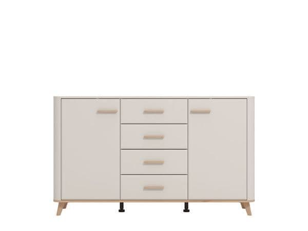 Dariqon Cashmere Oak Effect Sideboard: Two Doors, Four Drawers, 60-inch Wide
