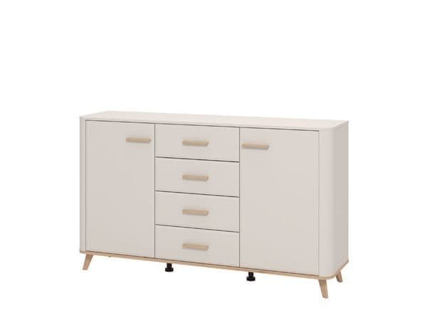 Dariqon Cashmere Oak Effect Sideboard: Two Doors, Four Drawers, 60-inch Wide