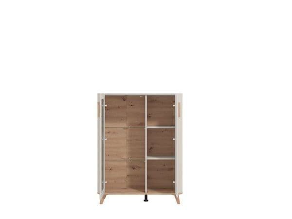 Dariqon Cashmere Oak Effect Low 2-Door Display Cabinet Glass Shelf