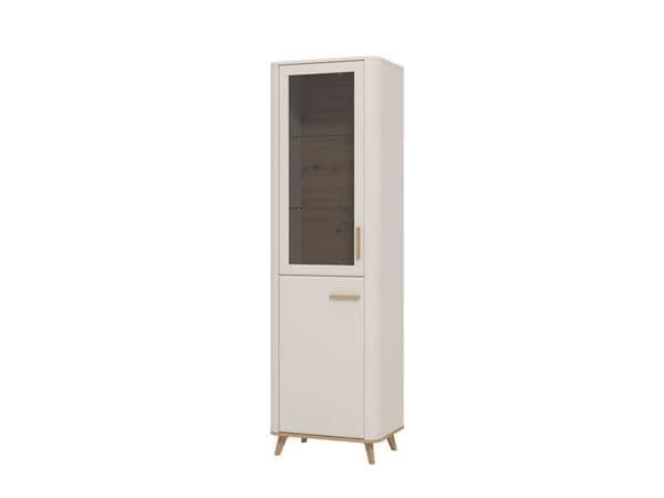 Elegant Dariqon Cashmere & Oak Effect Tall Slim Display Cabinet with Glass Door