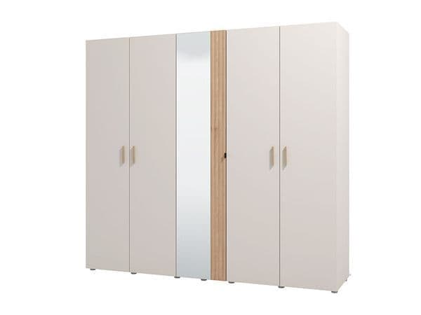 Granada Cashmere Artisan Oak 5-Door Mirrored Wardrobe with Hanging Rails, Shelves