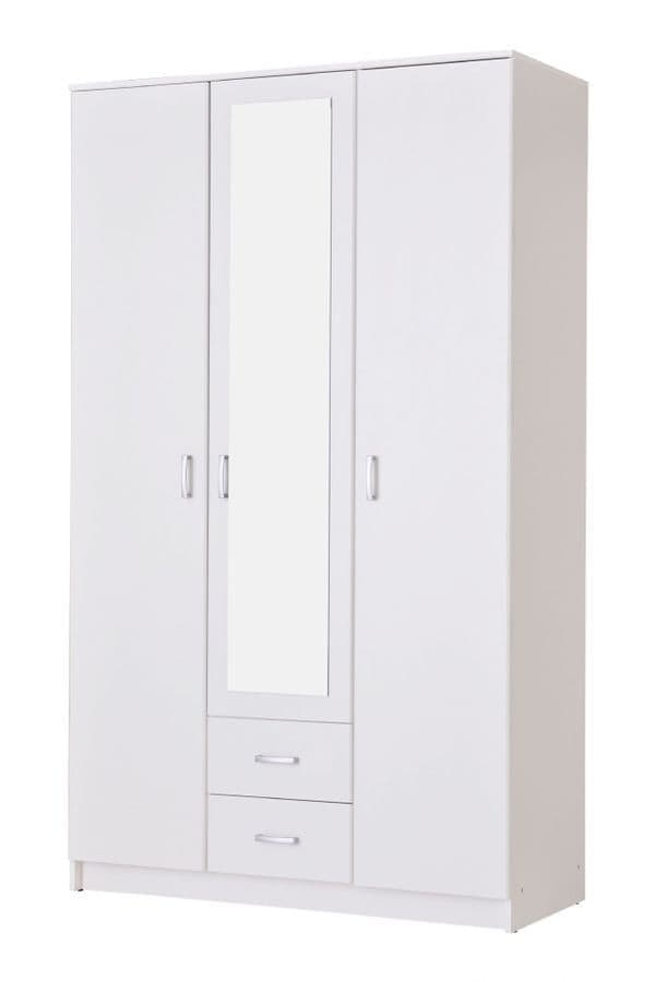 Kano White 3-Door Mirrored Wardrobe with Internal Storage and Drawers