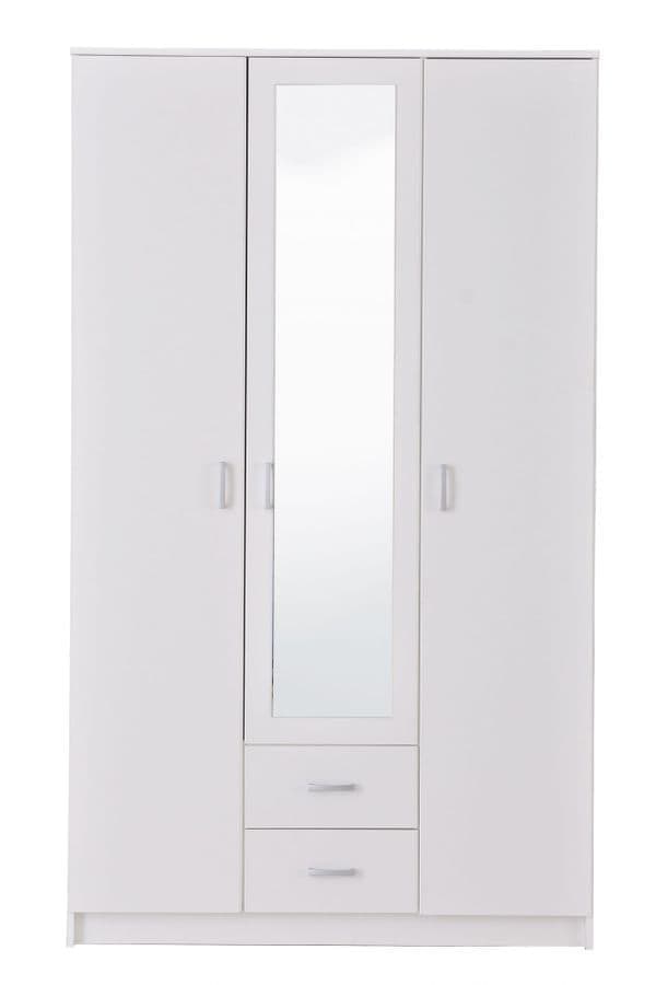 Kano White 3-Door Mirrored Wardrobe with Internal Storage and Drawers