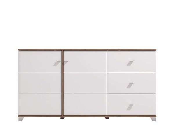 Merlot White Gloss Warm Oak Effect Sideboard with Two Doors and Four Shelves
