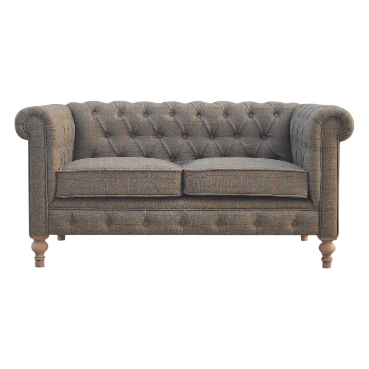 Multi Tweed Two-Seat Chesterfield Sofa with Solid Mango Wood