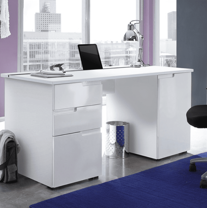 Santino Large White Gloss Computer Desk with Tablet Holder & Storage Drawers