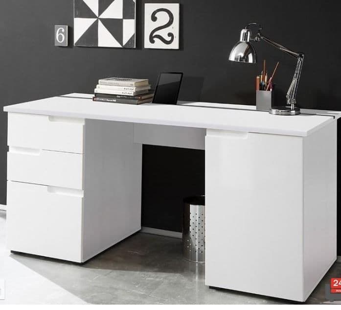 Santino Large White Gloss Computer Desk with Tablet Holder & Storage Drawers