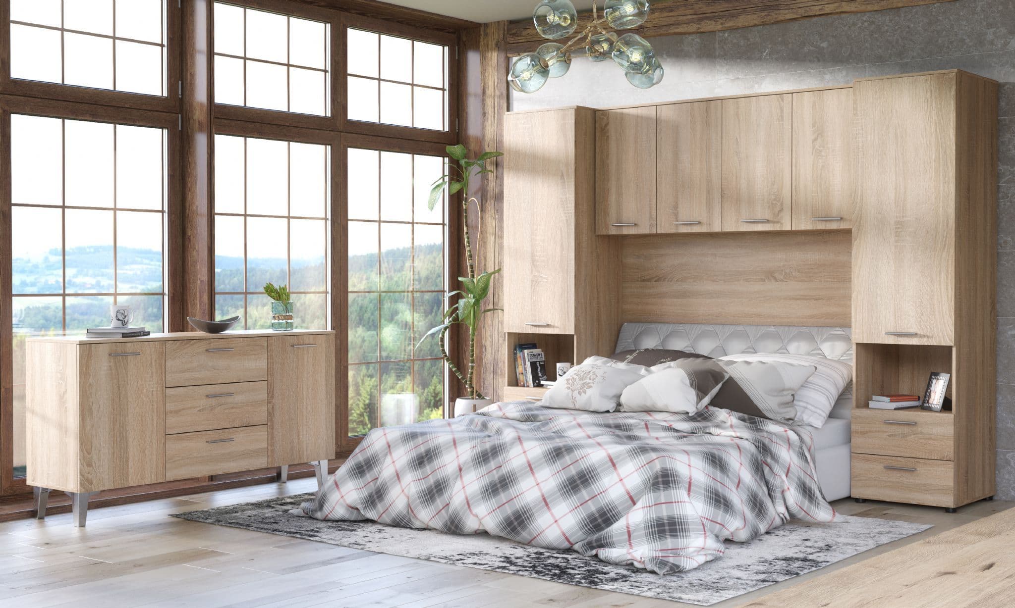 Santino Sonoma Oak Effect Wide Sideboard: Spacious 2-Door, 3-Drawer Storage Unit