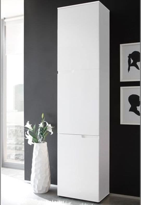 Santino Modern Tall Narrow Bookcase with White Gloss Doors, 6 Compartments