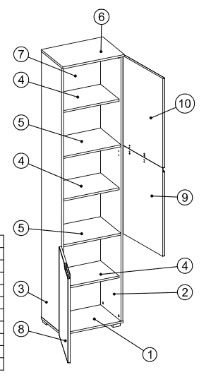 Santino Modern Tall Narrow Bookcase with White Gloss Doors, 6 Compartments