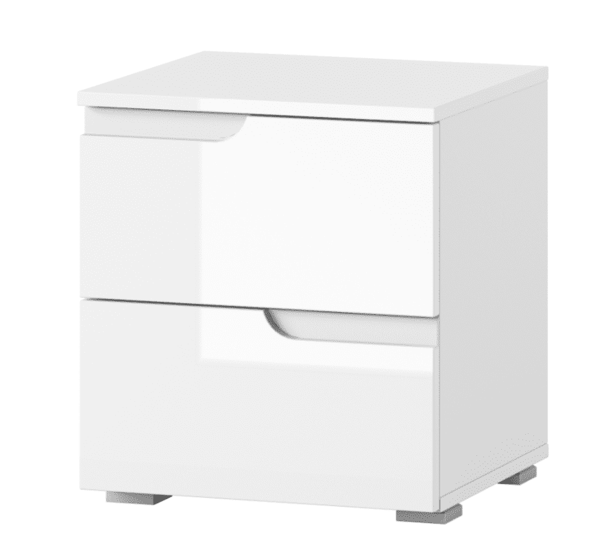 Santino White Gloss Two Drawer Bedside Table Modern Bedroom Storage Solution
