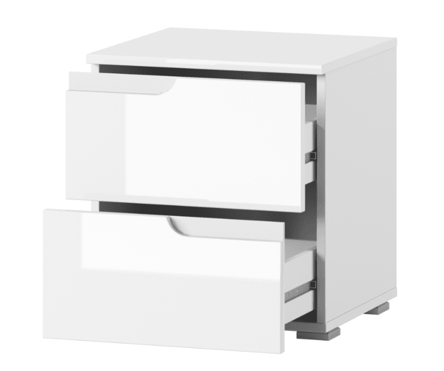Santino White Gloss Two Drawer Bedside Table Modern Bedroom Storage Solution