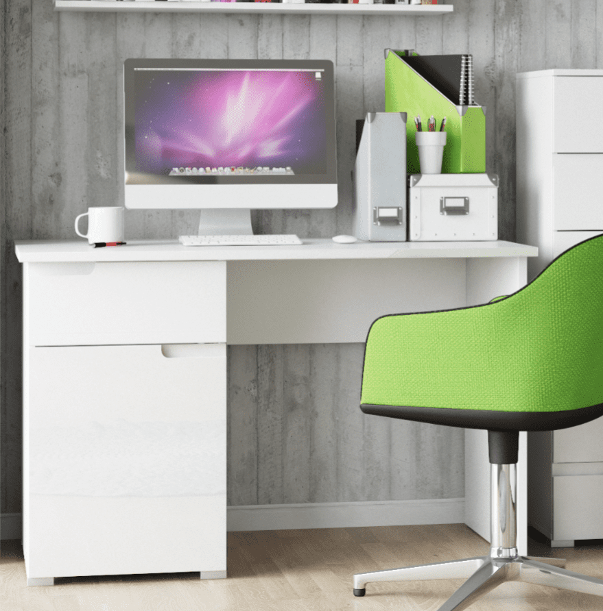 Santino White Gloss Modern Computer Desk with Storage and Tablet Holder