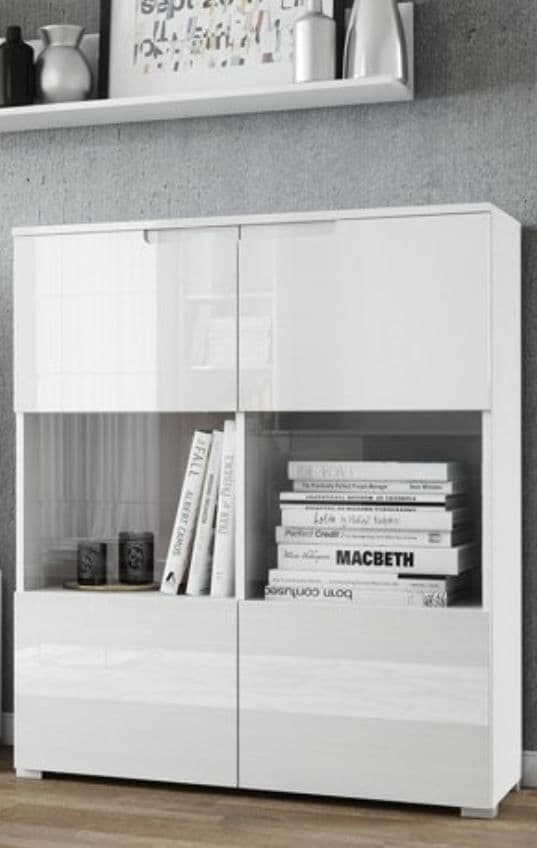 Santino White Gloss Display Cabinet: Elegant Modern Storage with Glass Doors