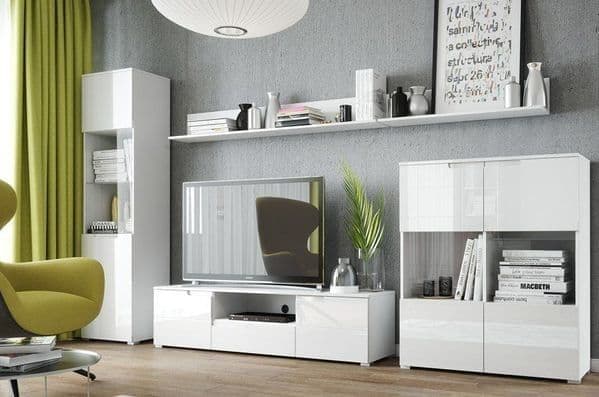 Santino White Gloss Display Cabinet: Elegant Modern Storage with Glass Doors