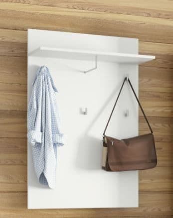 Modern White Gloss Hallway Coat Rack with Shelf and Multiple Hooks