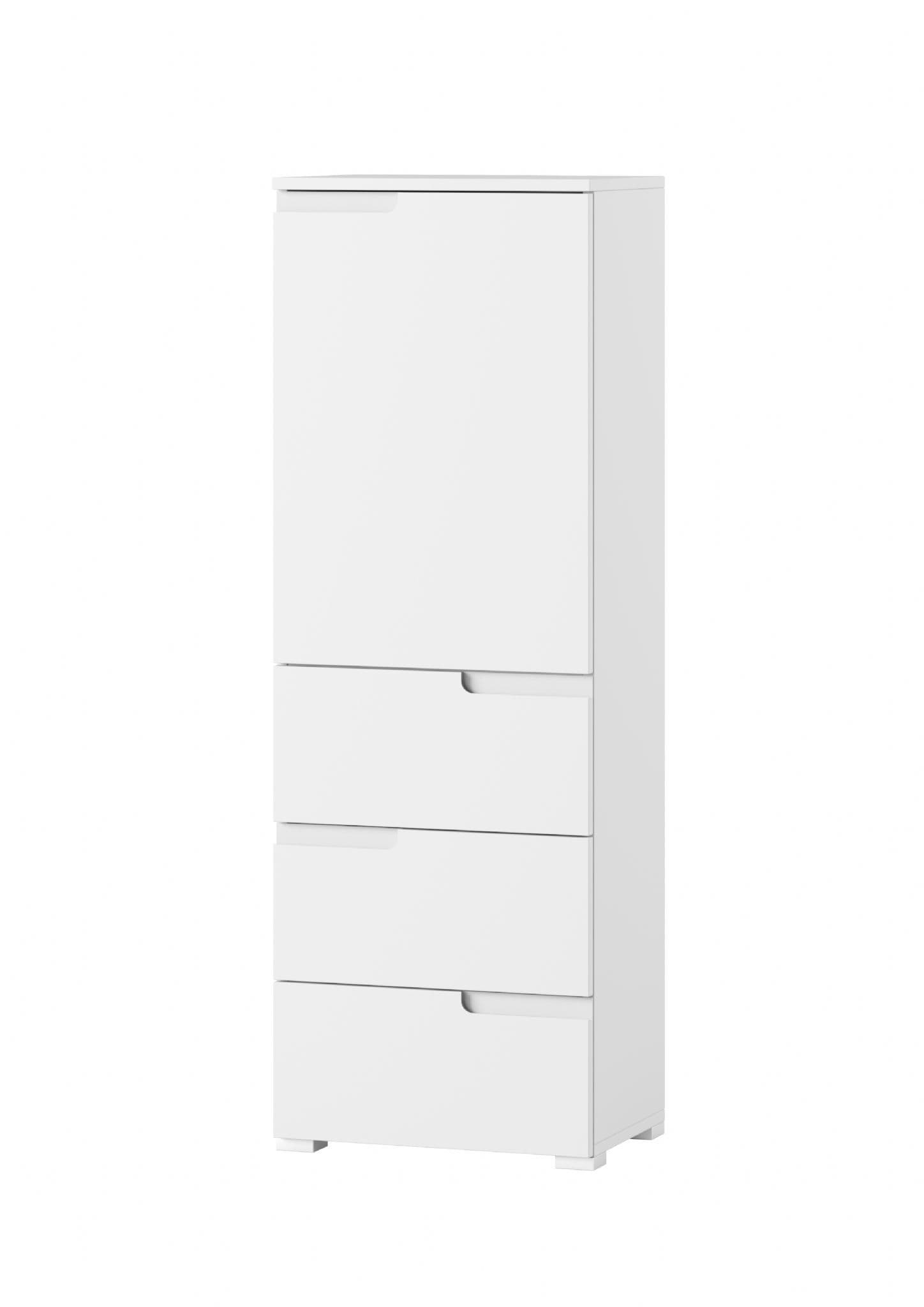 Santino White Gloss Tallboy Storage Unit: Slim Design, Cupboard, Three Drawers