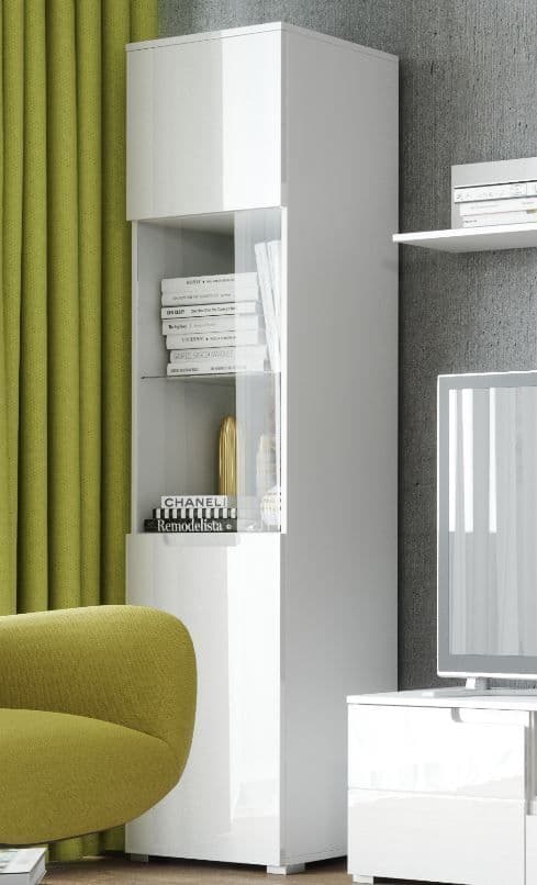 Santino White Gloss Tall Display Unit with Glass Door and Shelves