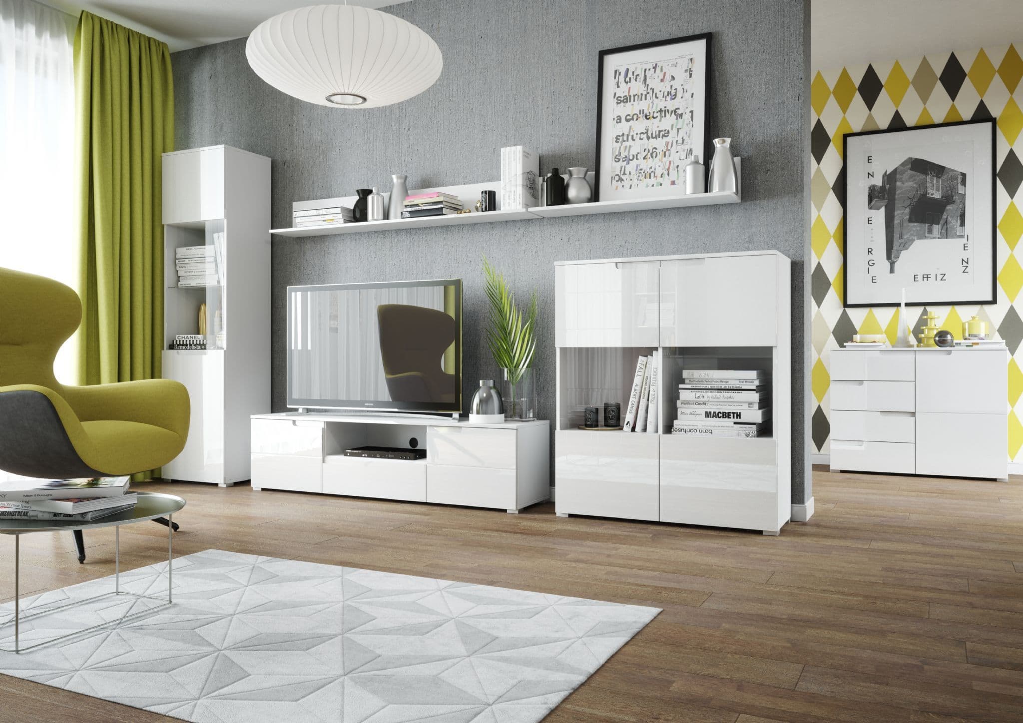 Santino White Gloss Tall Display Unit with Glass Door and Shelves