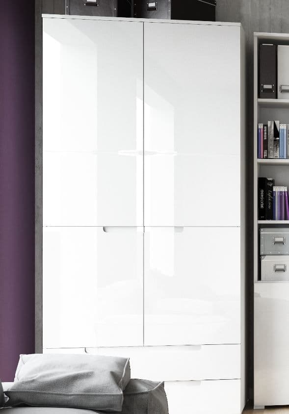 Santino White High Gloss 2 Door 2 Drawer Wardrobe S28 Elegant Storage