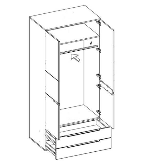 Santino White High Gloss 2 Door 2 Drawer Wardrobe S28 Elegant Storage