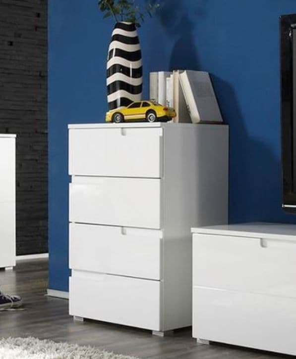 Santino White High Gloss 4-Drawer Chest: Modern Bedroom Storage Solution