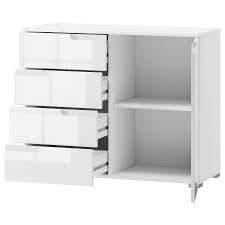 Santino White High Gloss Narrow Sideboard: Modern Storage with 4 Drawers, 1 Door