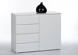 Santino White High Gloss Narrow Sideboard: Modern Storage with 4 Drawers, 1 Door