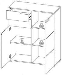 Santino White High Gloss Tall Sideboard, 2 Doors, 2 Drawers, Modern Storage