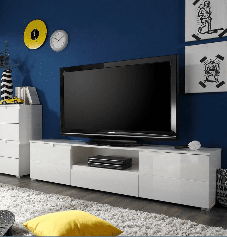 Modern White High Gloss TV Cabinet S9 with Doors & Drawer Media Storage Unit